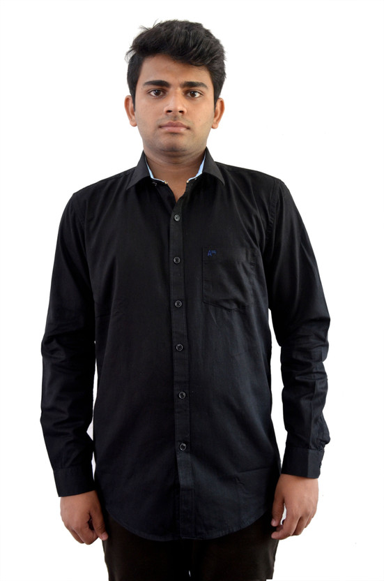 American Fox Men Solid Casual Black