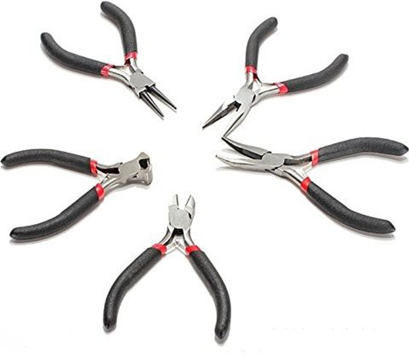 5 Pieces Jewelry Mini Pliers Tool Set Kit Round Chain Bent Nose Cutter Crimper