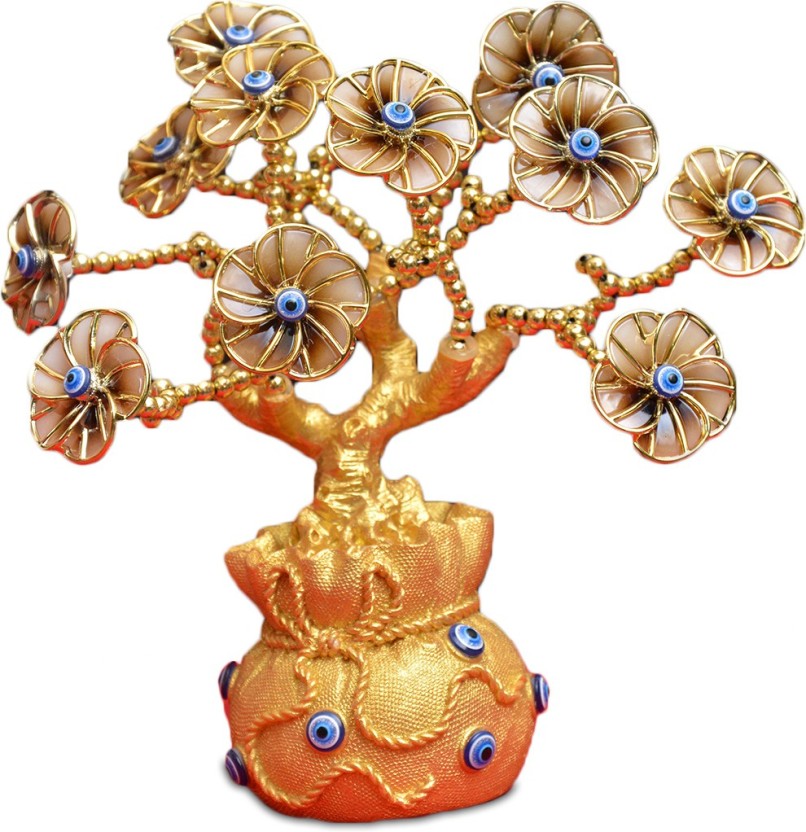 Resin Flower Evil Eye Tree Gold Wealth Bag Decor for Protection Good Luck Gift