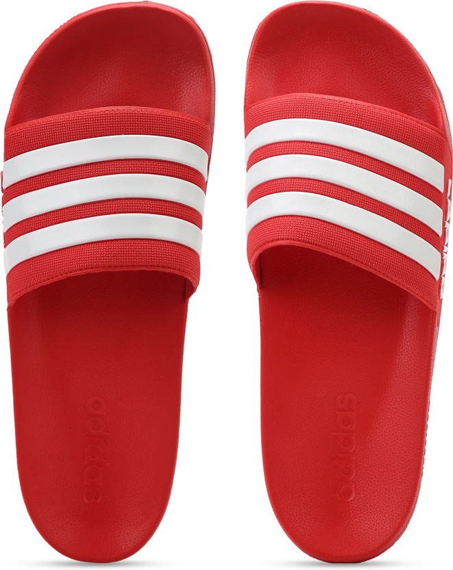 red and white adidas slides