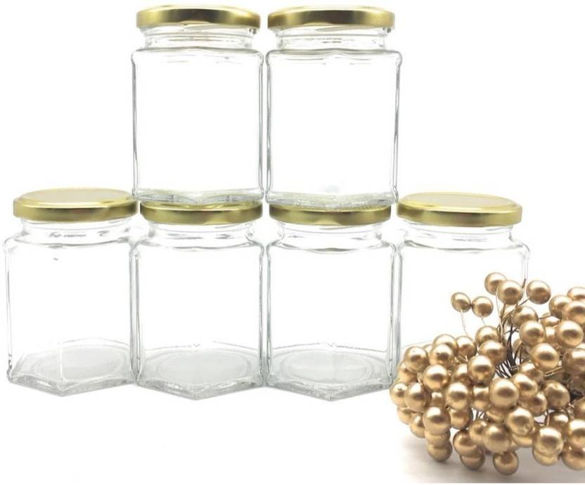 Satyam Kraft Hexagon Glass Jar And Container 220 Ml With Rust Proof Air Tight Lid Suitable To Use In Your Home Office Kitchen Storage Jars