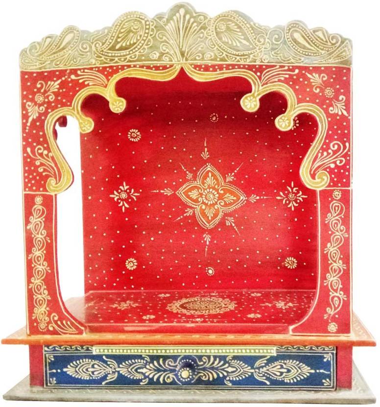 Artlivo Artlivo Bold Red Wooden Temple With Drawer Pooja Acents