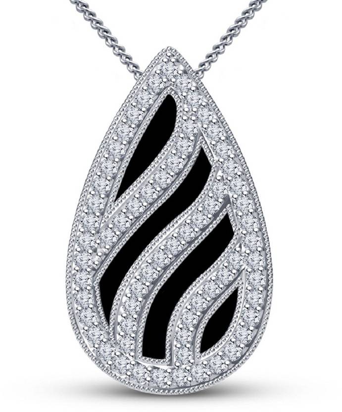 Kirati 14k White Gold Plated S Black Enamel Pendant With Chain Kirati 14k White Gold Plated S Black Enamel Pendant With Chain For Women Jewelry In 925