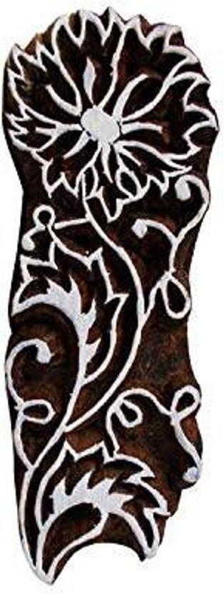 Brown Printing Block Decorative Block Floral Stamps For Clay Wood Textile Stamp