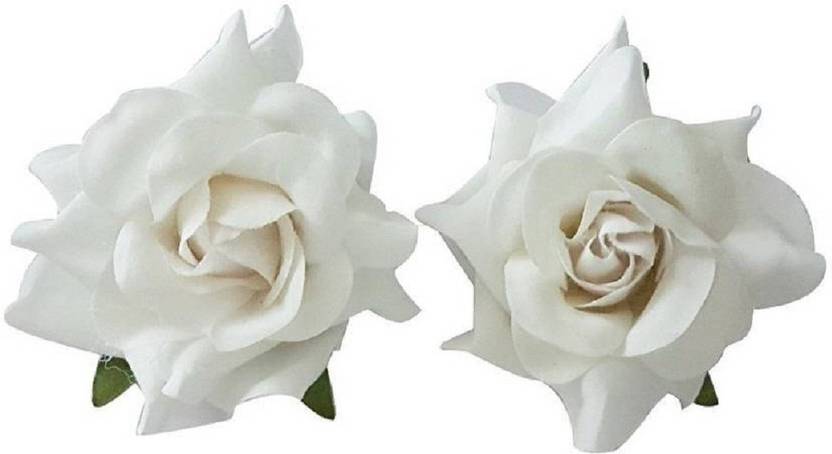 Gulzar White Fabric Rose Flower Hair Clip For Women Hair