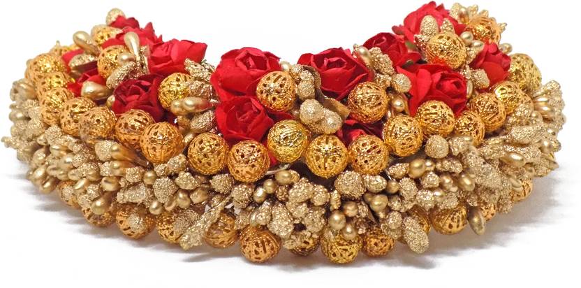 Fully Traditional Indian Hair Gajra Tissue Flower With Golden
