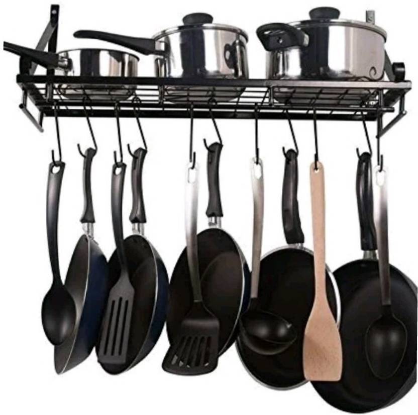 Indian Starline Wall Mounted Pots And Pans Rack Pot Holders - Wall Pot Rack Black Indian Starline Wall Mounted Pots And Pans Rack Pot Holders - Wall Pot Rack Black