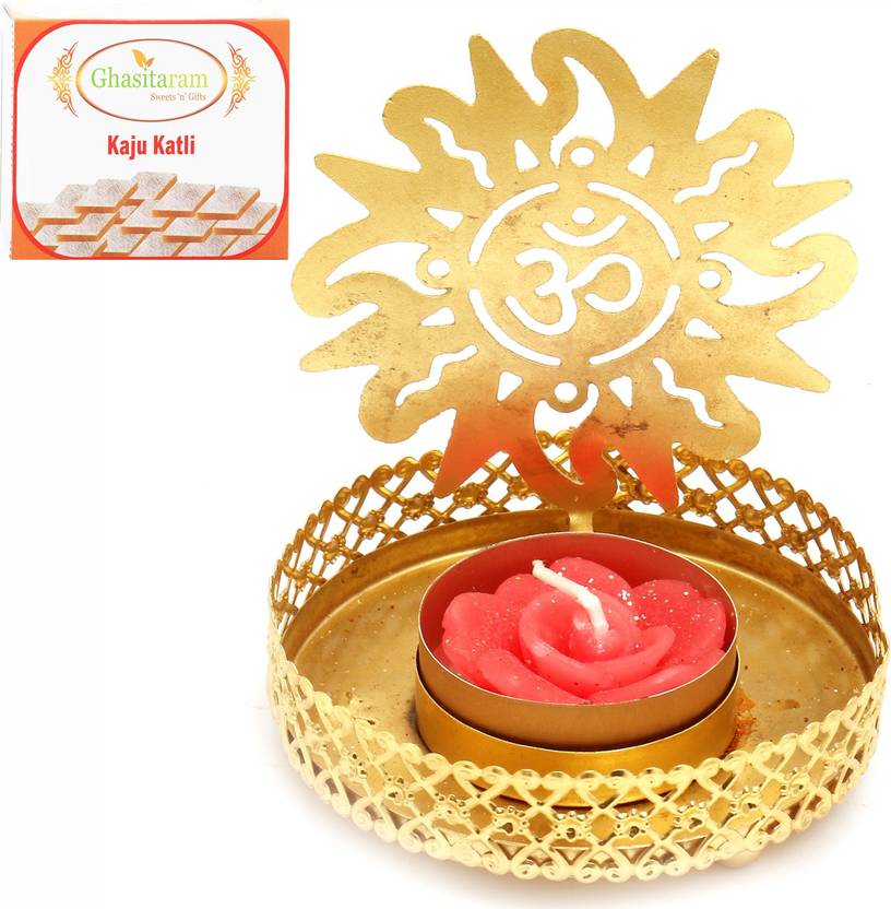 Ghasitaram Gifts Diwali T Lites Om Shadow T Lite With 400 Gms Kaju Katli Combo Price In India Buy Ghasitaram Gifts Diwali T Lites Om Shadow T Lite With 400 Gms Kaju Katli Combo Online