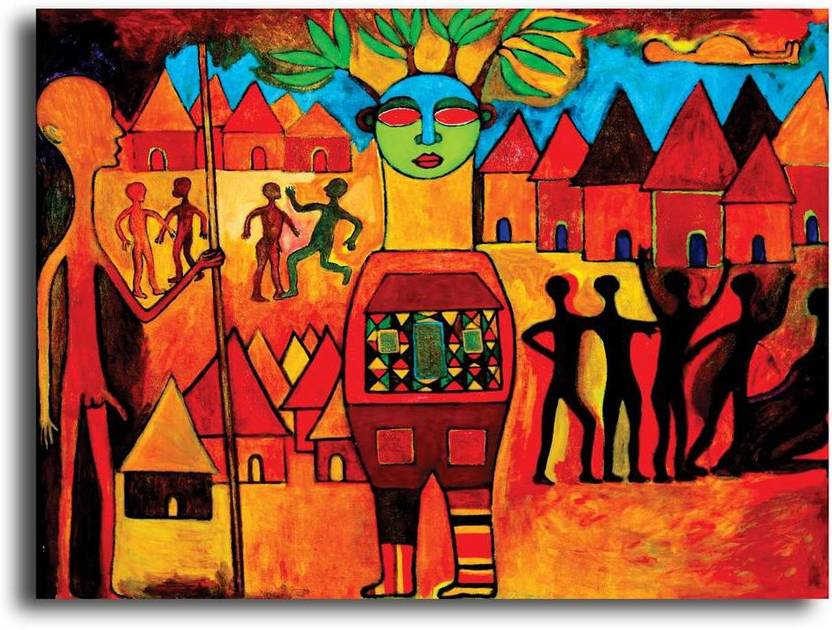 Pixelartz Pixelartz Canvas Painting African Village