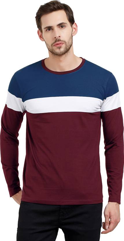 Maniac Self Design Men S Round Neck Dark Blue White Maroon