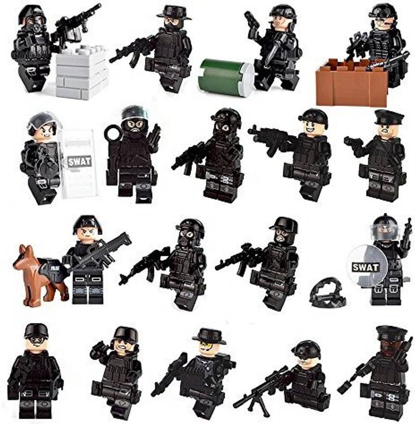 Color Mogu Army Minifigures Swat Team With Military Weapons