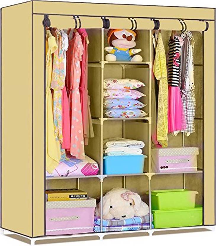 Continental 6 2 Shelves 3 Door 88130 Beige Fold Able Wardrobe Pp