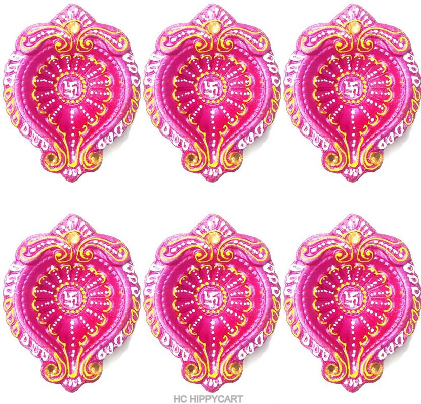 HC HIPPYCART Hand Made Diya Earthenware (Pack of 6) Table Diya Set