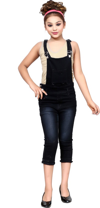 ORIEX Dungaree For Girls Solid Denim 