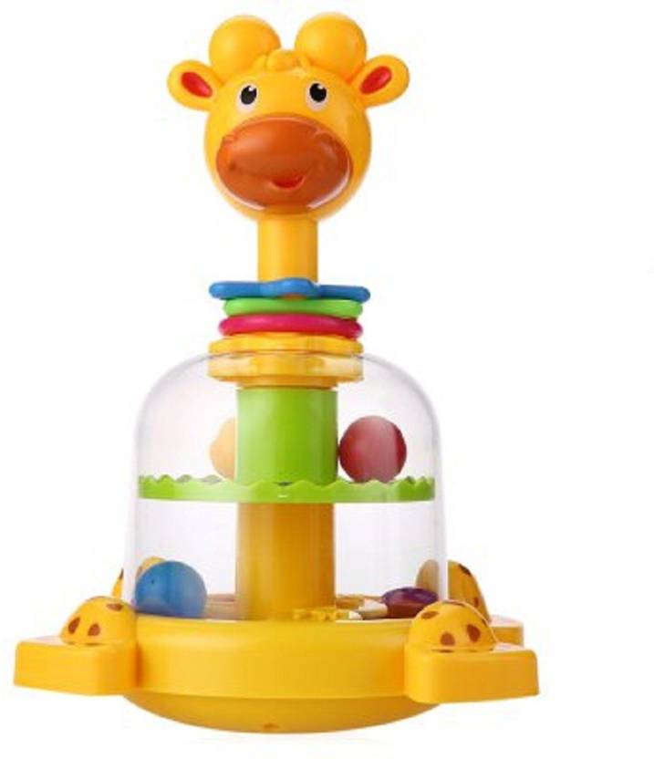 EMOB Attarctive Push N Spin Giraffe Spinner Toy for Toddlers with Geometric Shapes and Colorful