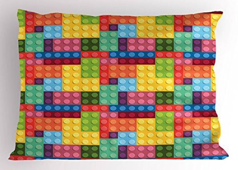 Lunarable Colorful Pillow Sham Children Building Toy Pattern With