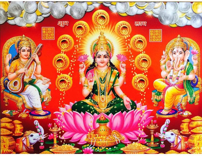 AH Decals Medium Goddess Laxmi Saraswati with Lord Ganesha Ganpati ...