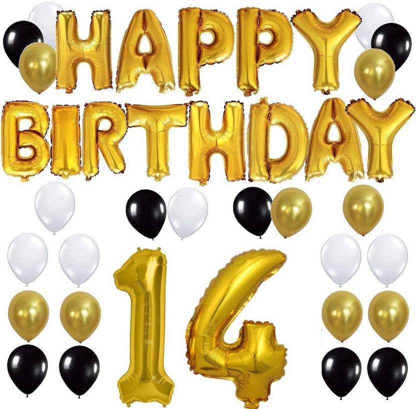 Theme My Party Happy Birthday Gold Letter Foil Black Gold White