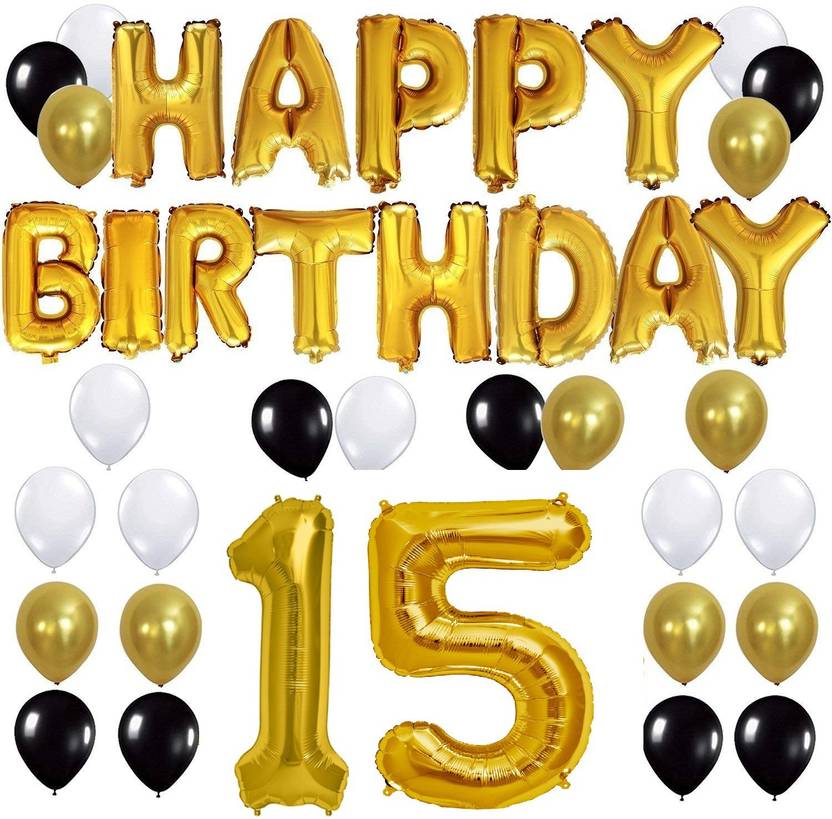 Theme My Party Happy Birthday Gold Letter Foil Black Gold White
