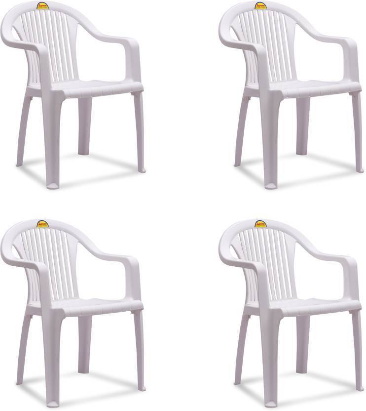 Supreme EverGreen Set Of 4 Chairs,Milky White Plastic Outdoor Chair