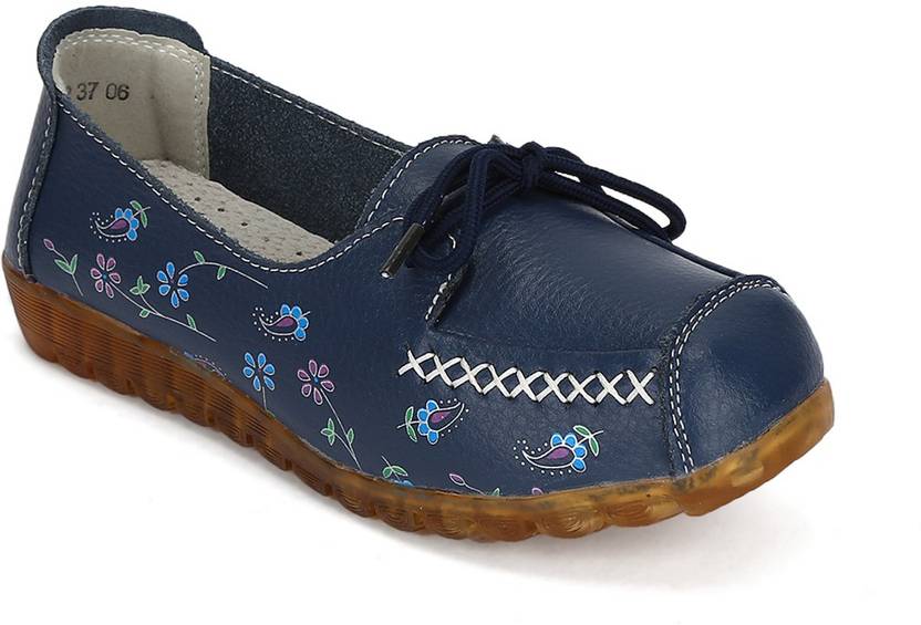Couch Potato Blue Loafer Shoes With Floral Print Loafers For Women