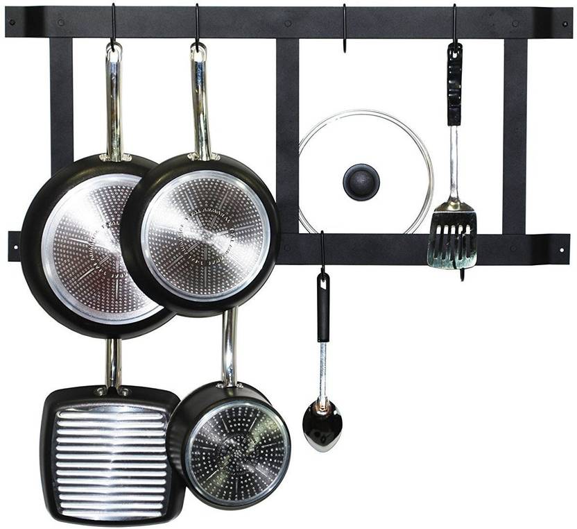 Indian Starline Wall Mounted Pot Rack Vertical 18 Inch Black - Wall Pot Rack Black Indian Starline Wall Mounted Pot Rack Vertical 18 Inch Black - Wall Pot Rack Black