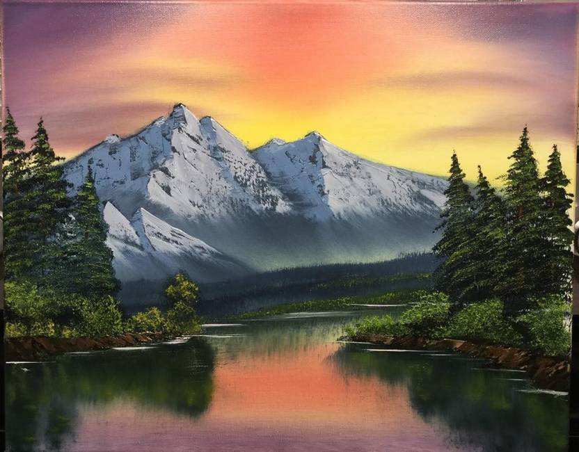 Waqi Beautiful Mountain Lake Sunset Canvas 18 Inch X 12 Inch