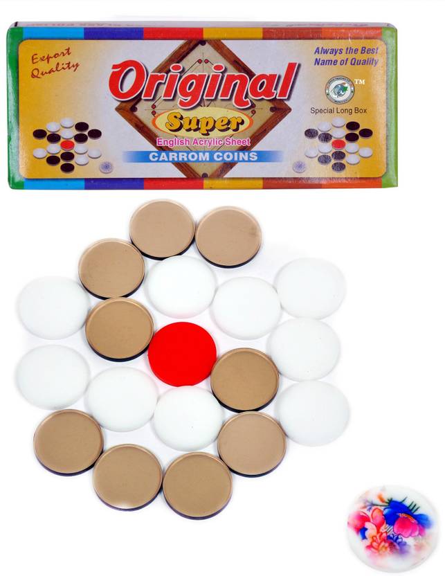 Stc Original Acrylic Carrom Men Coin Set Of 20 Coins Fiber Glass