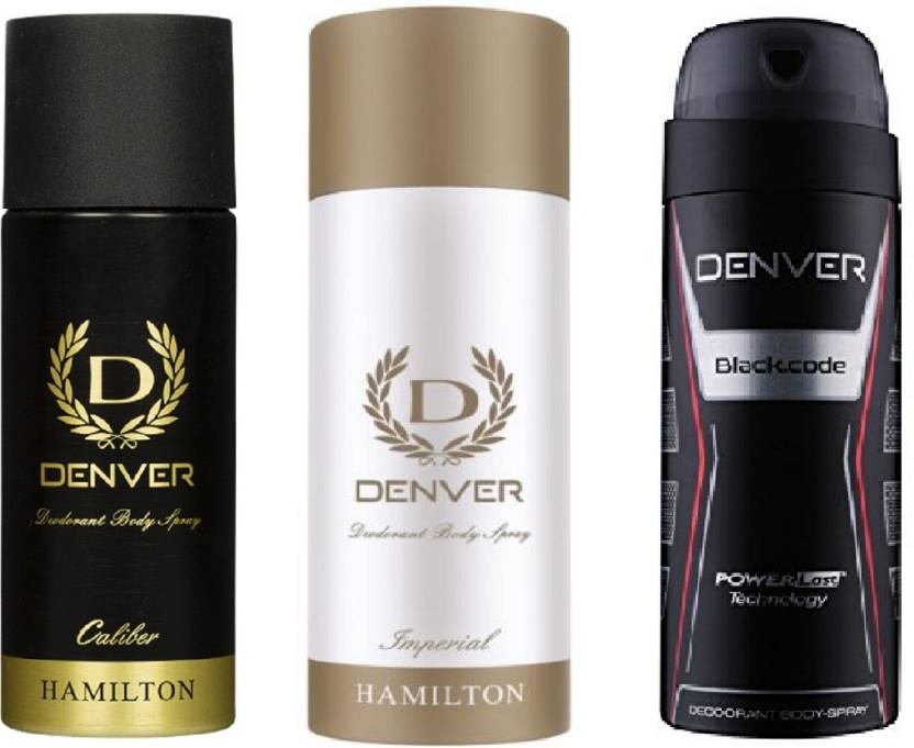 DENVER caliber & imperial & black code combo set of 3 Deodorant Spray ...