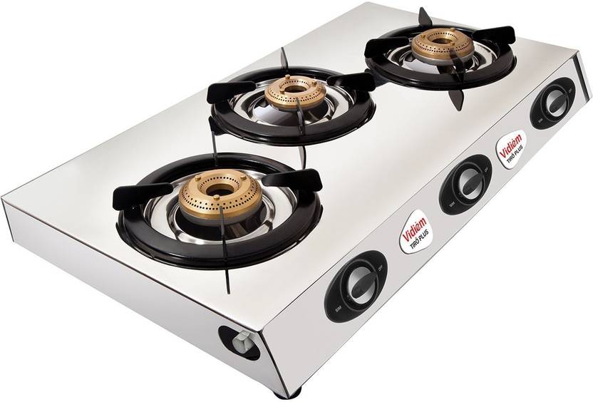 Vidiem Tiro Plus 3 Burner Stainless Steel Manual Gas Stove Price in