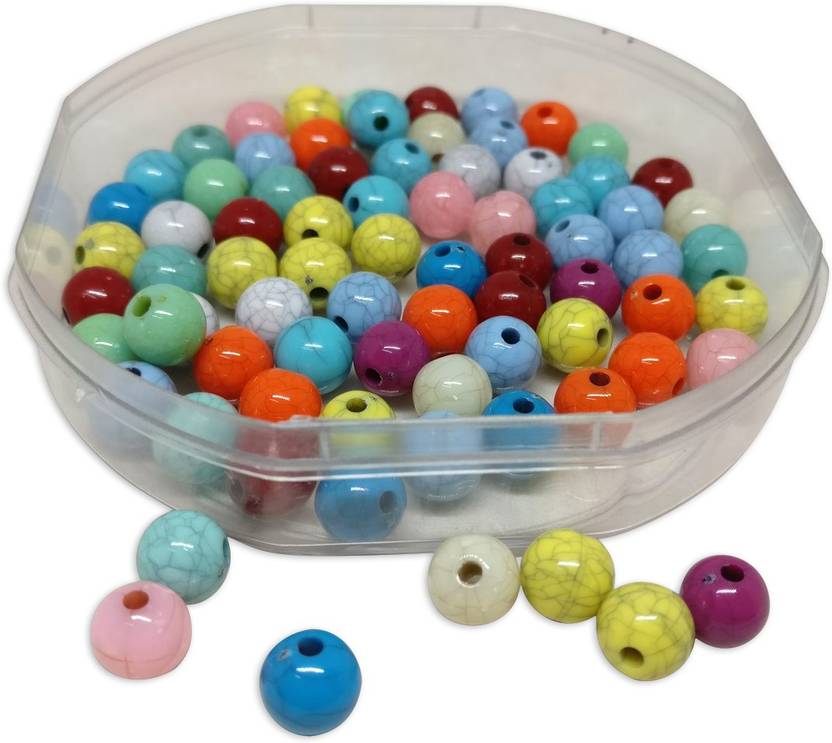 AUMNI CRAFTS Plastic Beads Line Printed 8mm Round Mixed Colors (Pack of