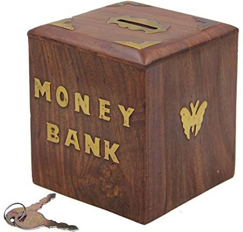Indiabigshop Handmade Square Shape Coin Box Butterfly Inlay Piggy