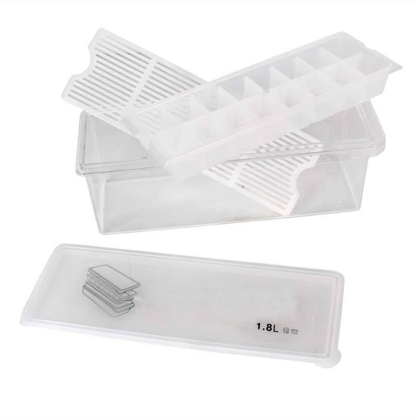 Hokipo Freezer Storage Container With Ice Cube Tray White