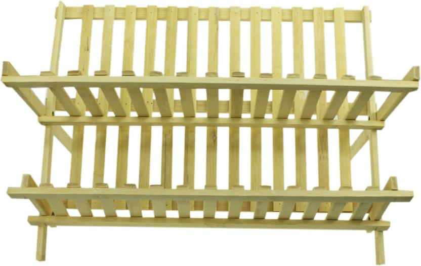 Avmart Bamboo Wood Foldable Dish Rack Wooden Kitchen In
