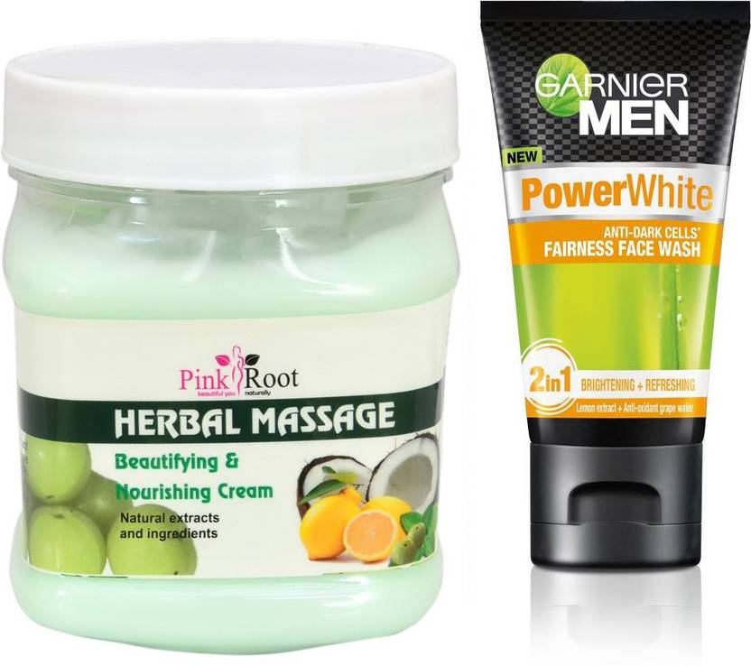 Pink Root Herbal Massage Cream 500g With Garnier Power White
