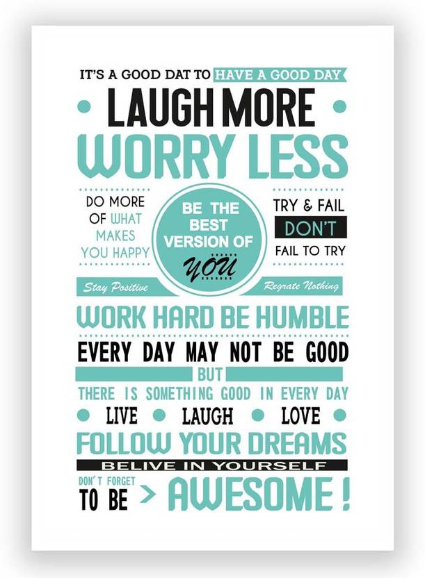 Laugh More Worry Less Motivational Wall Art Poster 12 x 18 Inch Paper ...