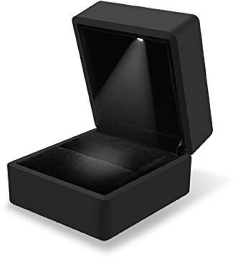 Black Slim Single Ring Proposal Engagement Box Case LED Light