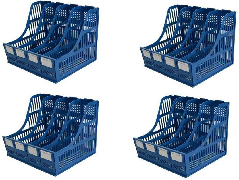 Blue Plastic 4 Compartments File Rack Paper Holder Desktop File