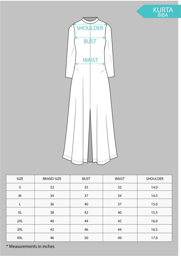 Biba Salwar Suit Size Chart