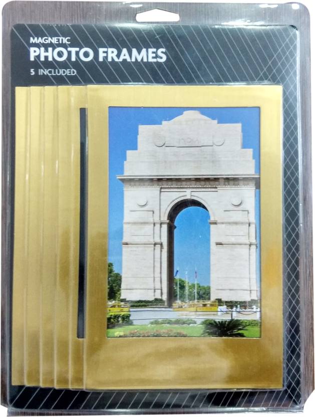 Plick Set Of 5 Big Magnetic Photo Frame Gold Fridge