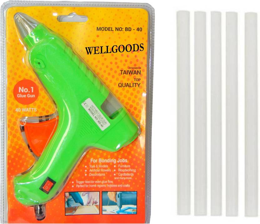 Wellgoods Hot Melt Glue gun 40W in Green with 5 gum stick High