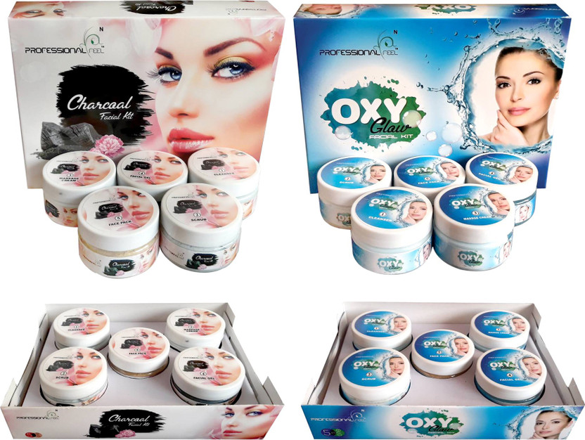 Professional Feel Oxy Glow + Charoal Facial Kit, Suitable For All Age, fairness Sp. Combo For All Type skin Unisex (SET of 5) 250 g + 250 g(500 g)