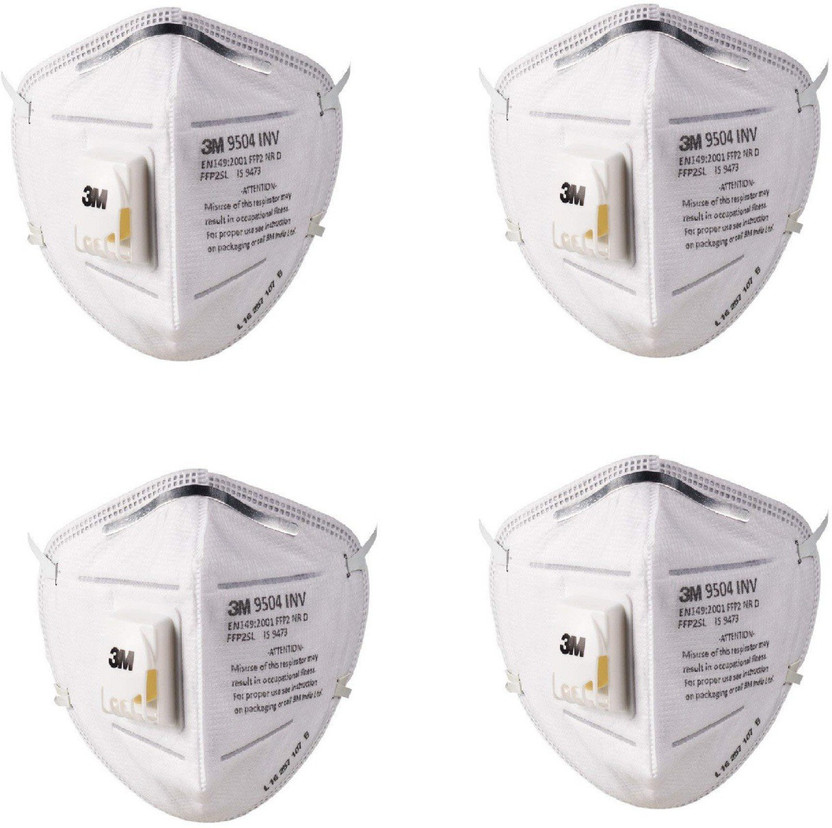 3M Particulate Respirator (FFP2, BIS, Valved) 9504INV(Free Size, Pack of 4)