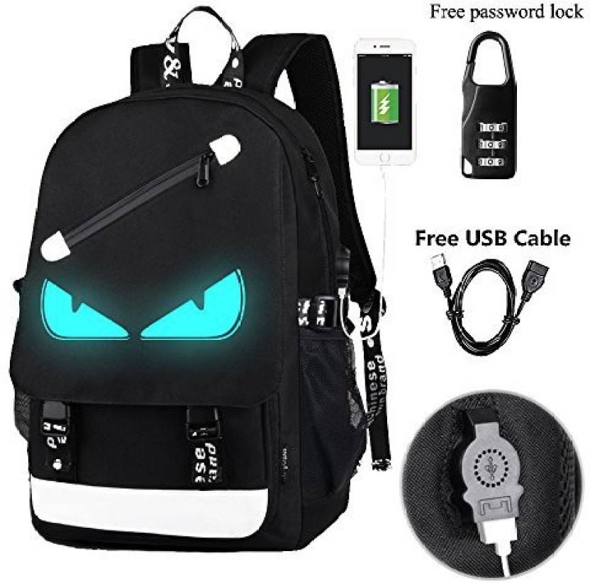 AMORE -MORE nime Luminous Backpack Noctilucent School Bags Daypack USB  chargeing port Laptop Bag Handbag For Boys Girls Men Women (Evil Eye 2) 5 L  Backpack Black - Price in India 
