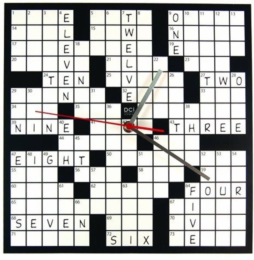 Genrc Dci Powder Coated Metal Crossword Puzzle Clock 11 1/2 quot Square