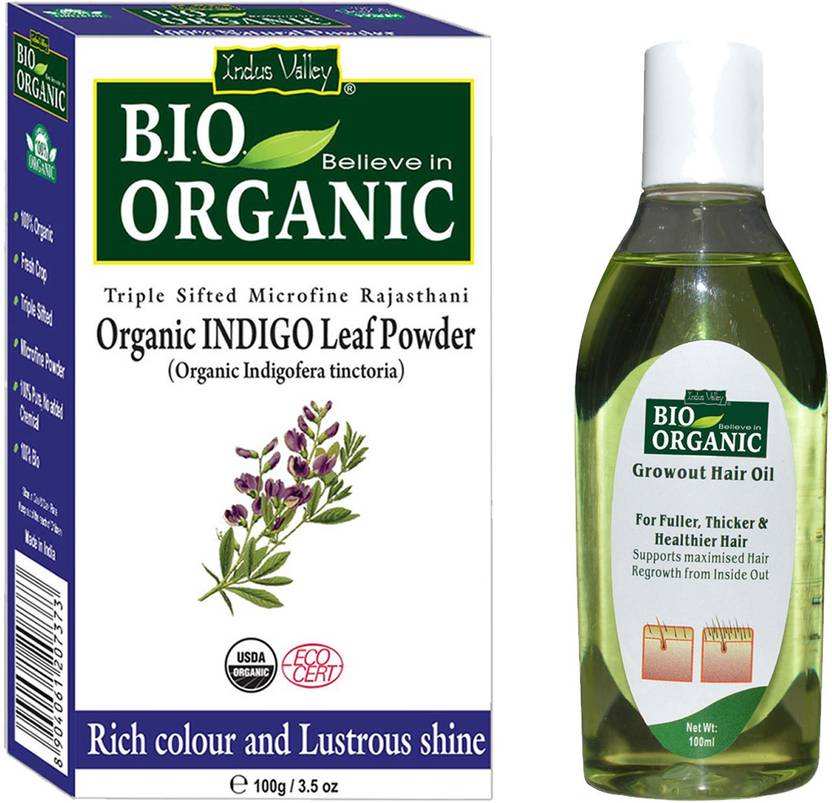 Indus Valley Organic Indigo Powder with Hair Regrowth Oil Combo Pack