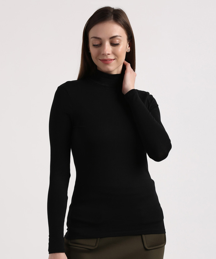 SPENCER Solid Women High Neck Black 