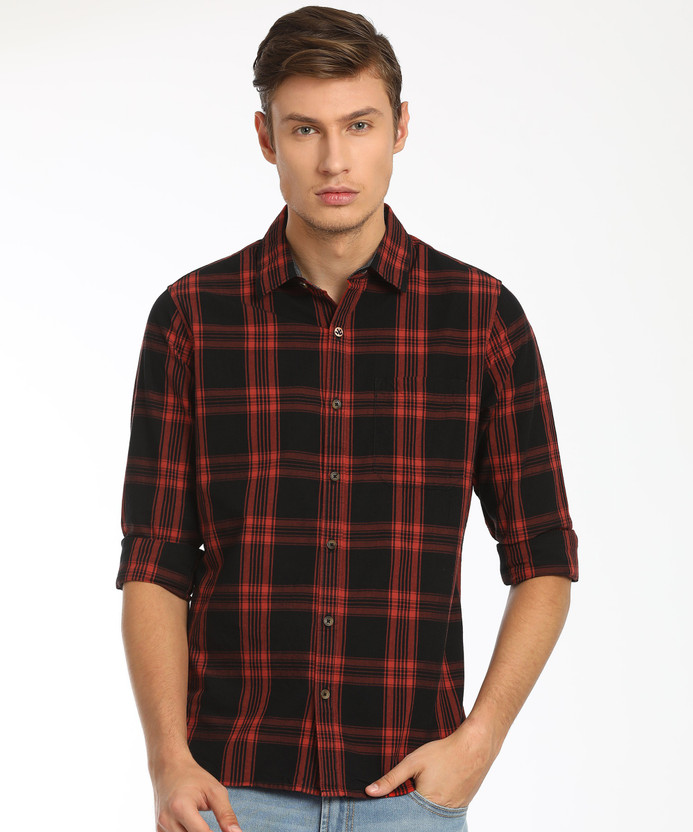 Red and black check shirt flipkart Clearance