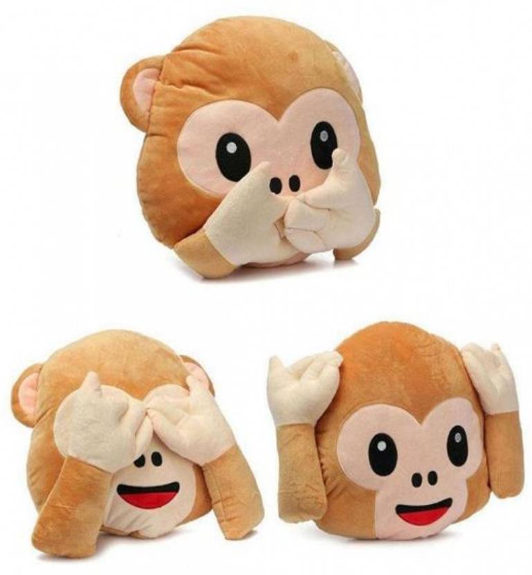 Frantic Polyester Fibre Monkey Throw Pillow Pack of 3 Buy Frantic Polyester Fibre Monkey Throw