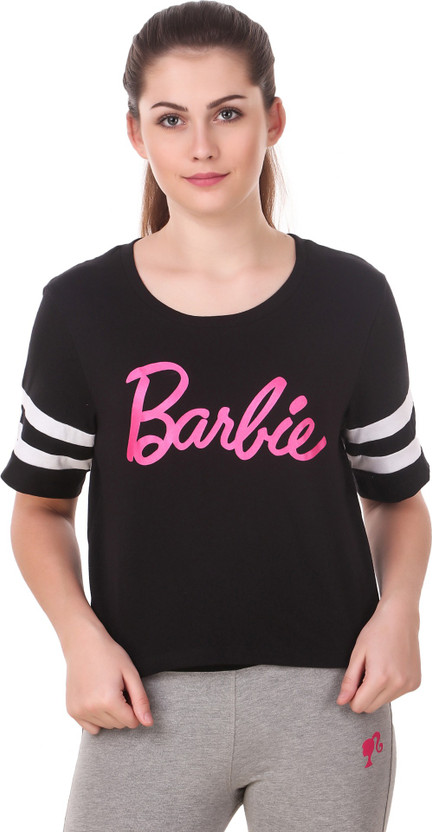 Barbie Printed Women Round Neck Black T-shirt